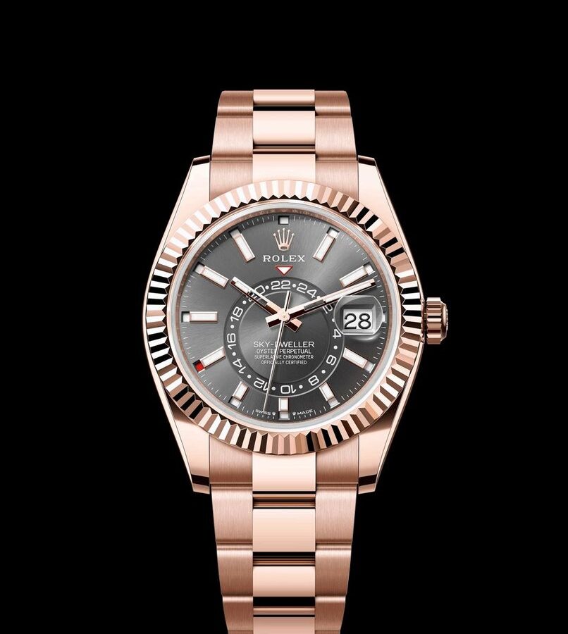 Roségouden horloge met leisteengrijze wijzerplaat