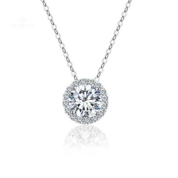 Collier met halo-hanger in witgoud