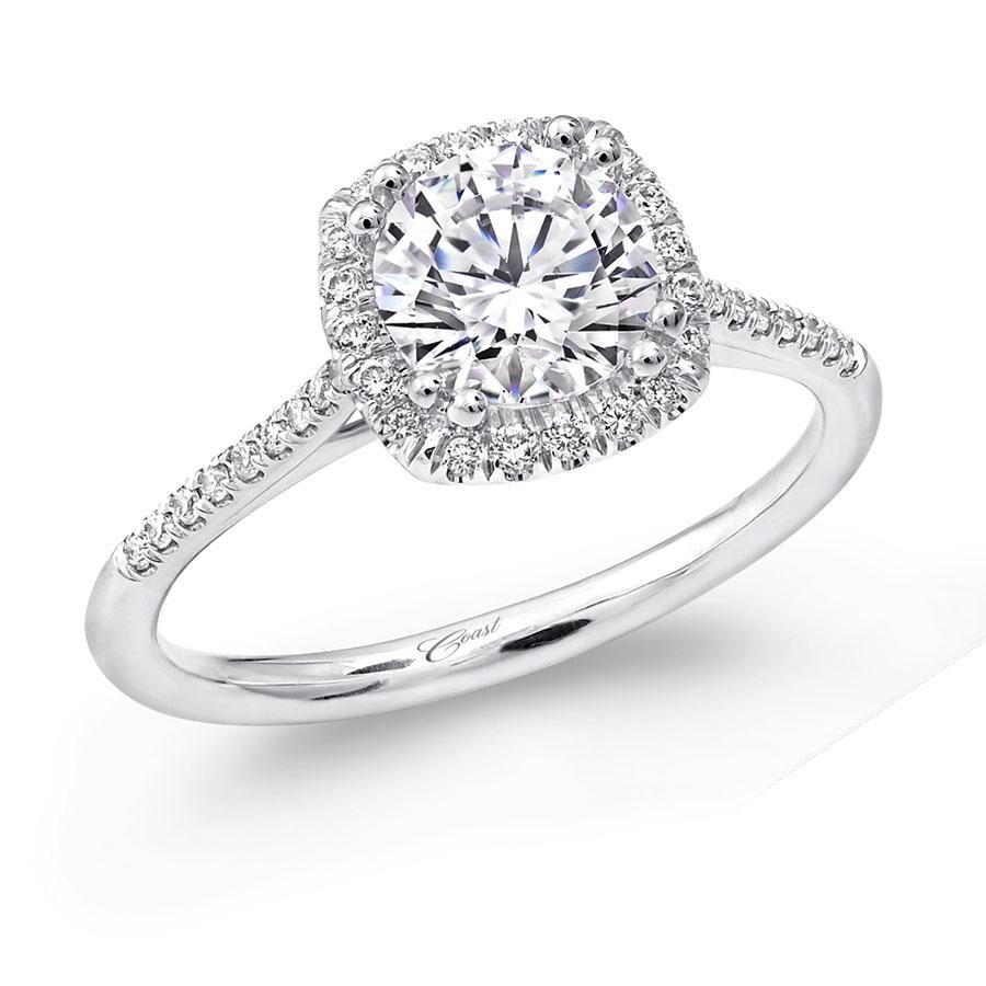 Halo-ring met cushion-omranding in witgoud